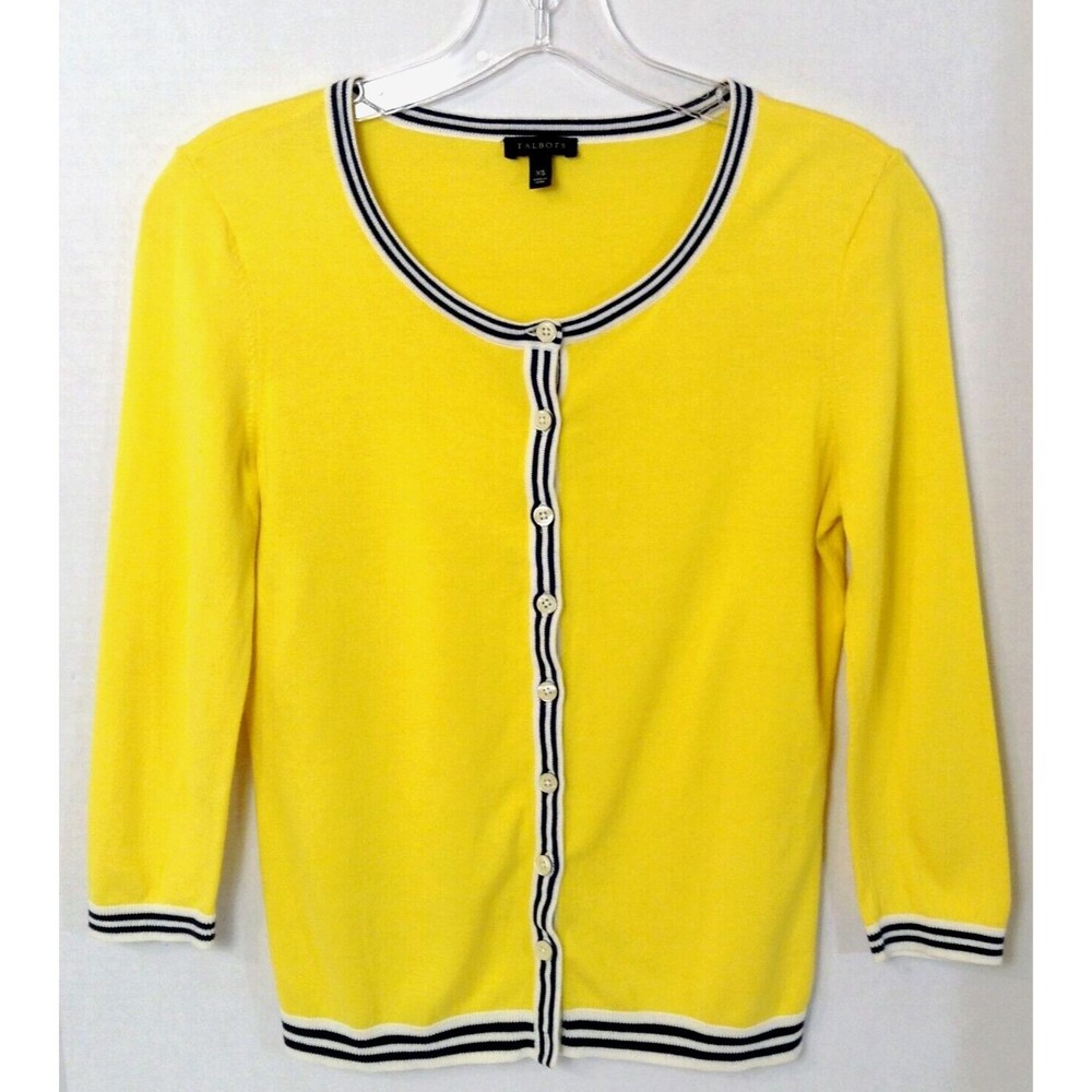Talbots Cardigan Sweater Wn XS Yellow Button Tennis Jackie Minimalist Preppy